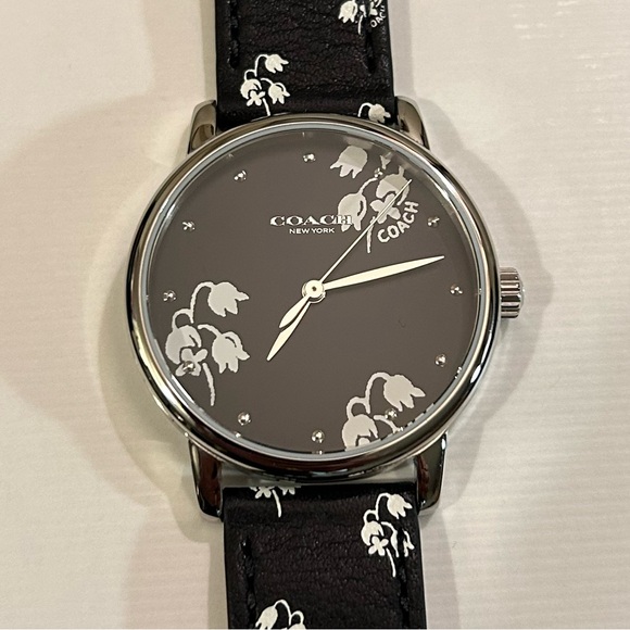 Coach Grand Floral Watch With 36mm Face & Black Leather Band main image 7